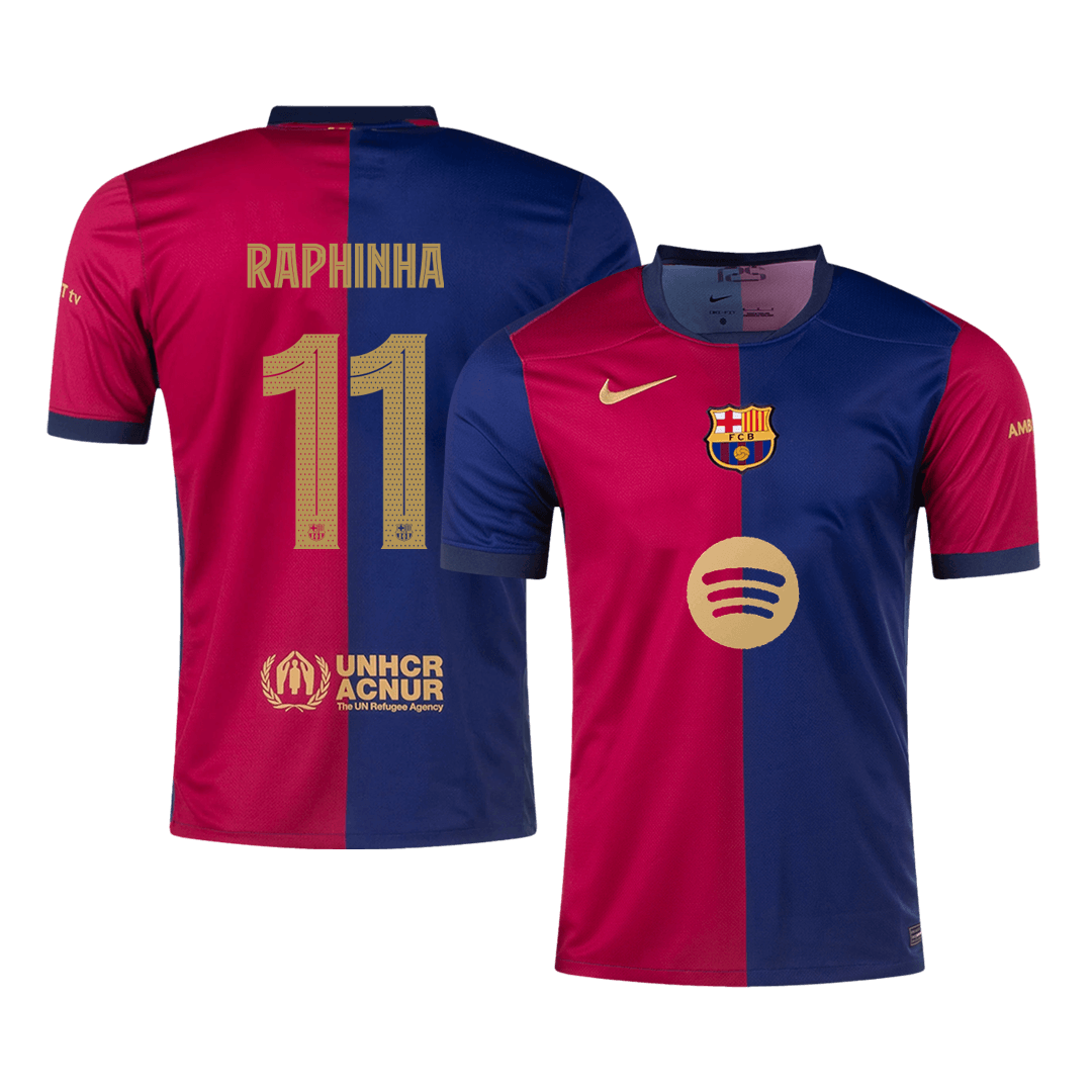 RAPHINHA #11 Barcelona Jersey Custom Soccer Jersey Home 2024/25 -UCL (Spotify Logo Without Text)