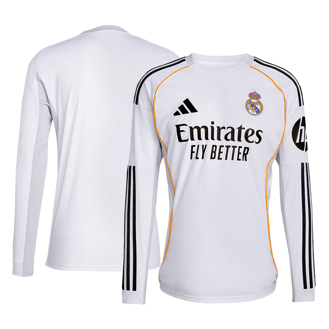 Real Madrid Home Long Sleeve Soccer White Jersey 2025/26