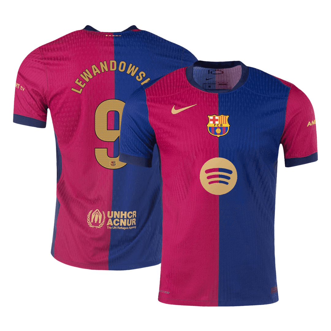 LEWANDOWSKI #9 Authentic Soccer Jersey Barcelona Home Shirt 2024/25 Spotify Logo Without Text