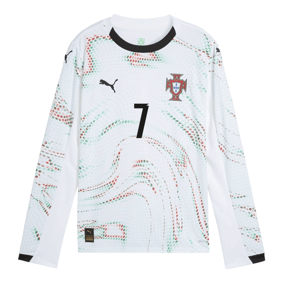 Camiseta de fútbol de visitante de manga larga RONALDO #7 Portugal 2025 Blanca