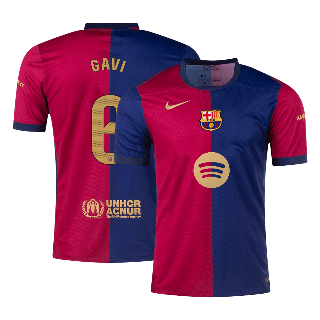Barcelona GAVI #6 Jersey Custom Soccer Jersey Home 2024/25 Spotify Logo Without Text
