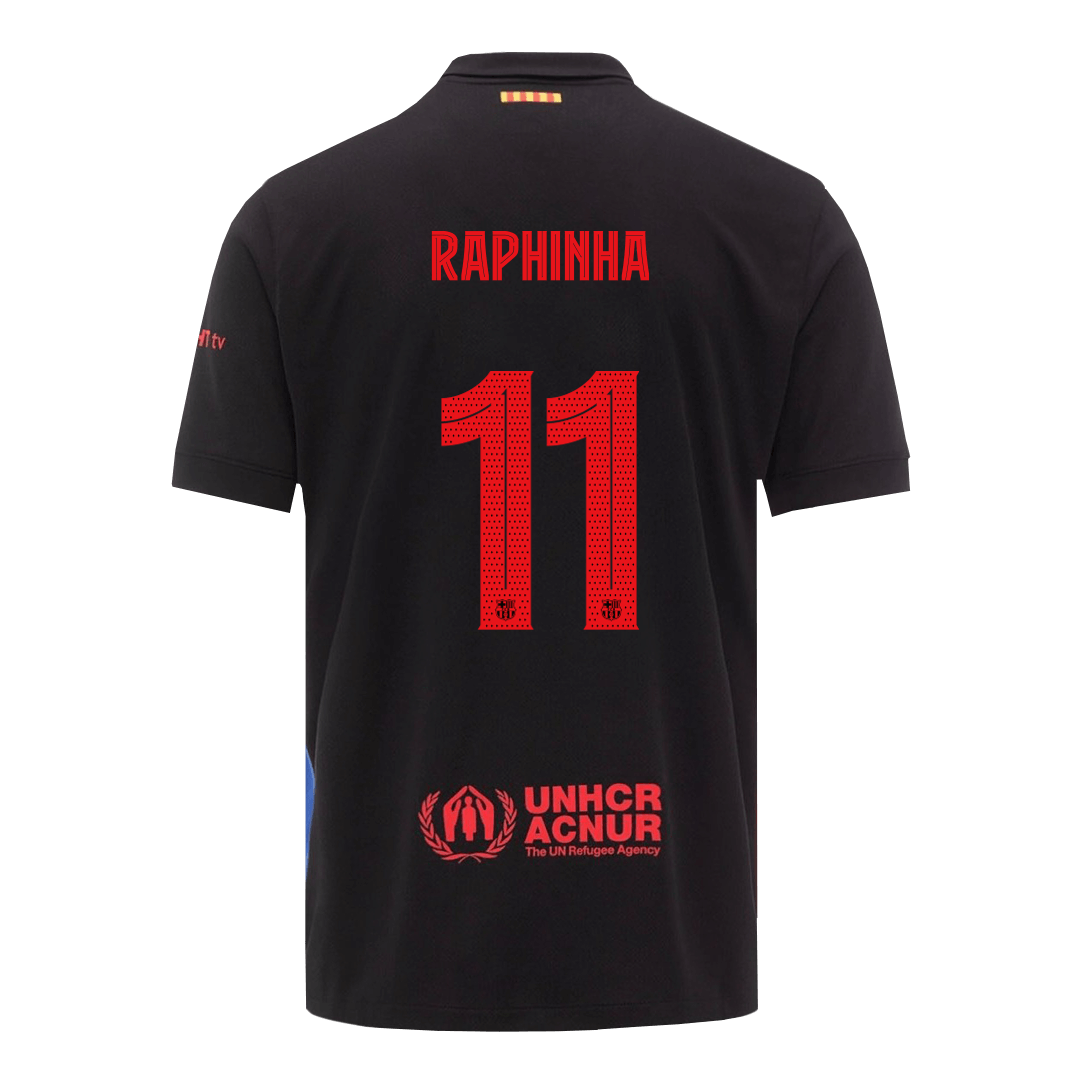 RAPHINHA #11 Barcelona Soccer Jersey Away Shirt 2024/25 - UCL (Spotify Logo Without Text)