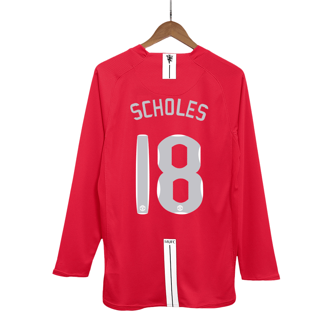SCHOLES #18 Manchester United Retro Jersey Home Soccer Shirt 2007/08 - UCL Final