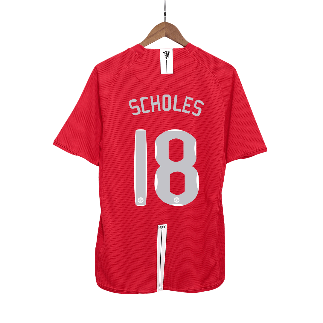 Retro Jersey SCHOLES #18 Manchester United Retro Jersey Home Soccer Shirt 2007/08 - UCL Final