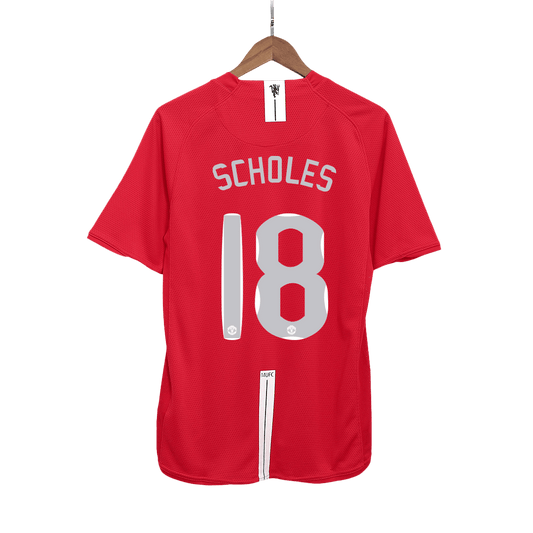 Retro Jersey SCHOLES #18 Manchester United Retro Jersey Home Soccer Shirt 2007/08 - UCL Final