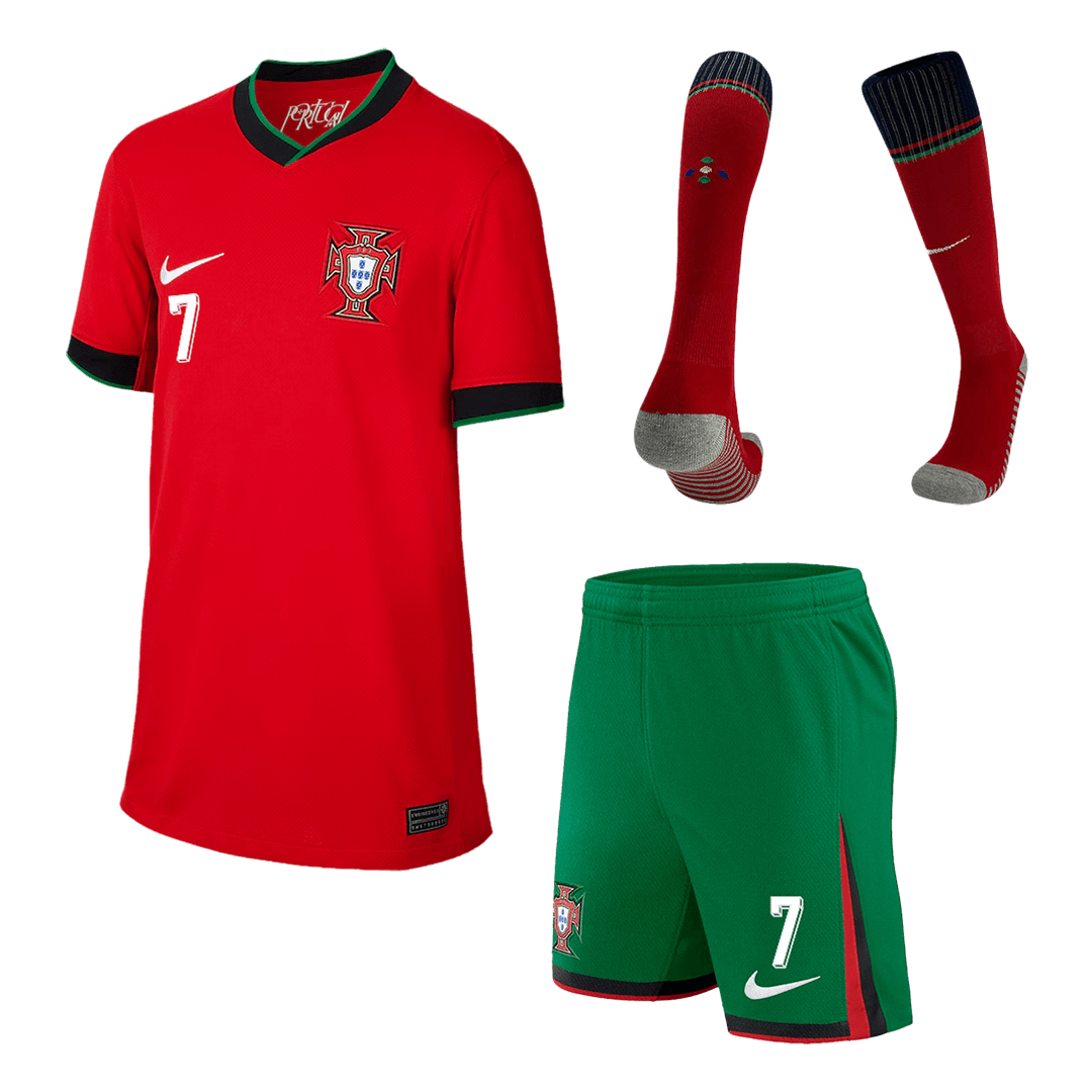 Kids Portugal RONALDO #7 Custom Home Full Soccer Kits 2024