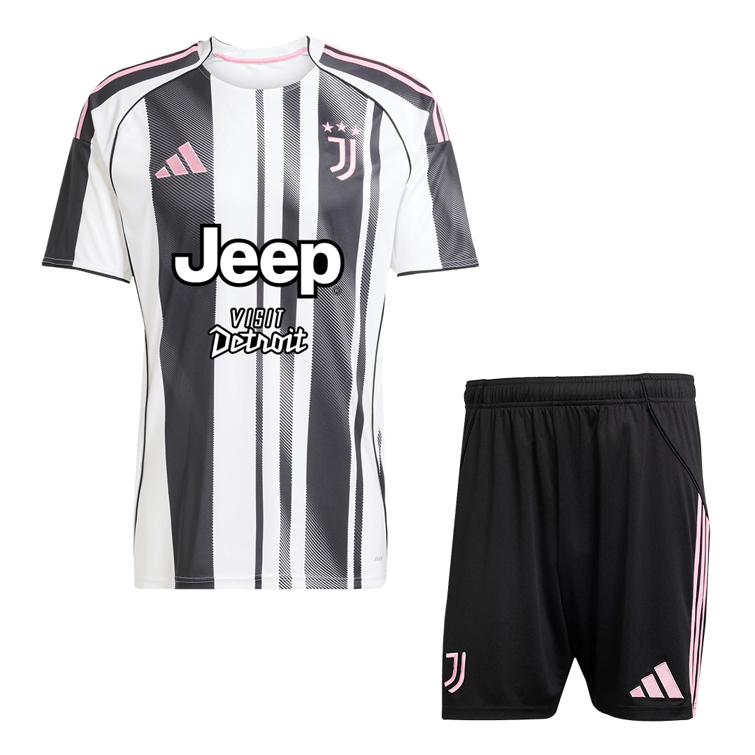 Juventus Jeep x Visit Detroit Sponsor Home Soccer Jersey Kit(Jersey+Shorts) 2025/26 Black&White