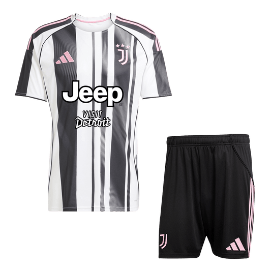 Juventus Jeep x Visit Detroit Sponsor Home Soccer Jersey Kit(Jersey+Shorts) 2025/26 Black&White
