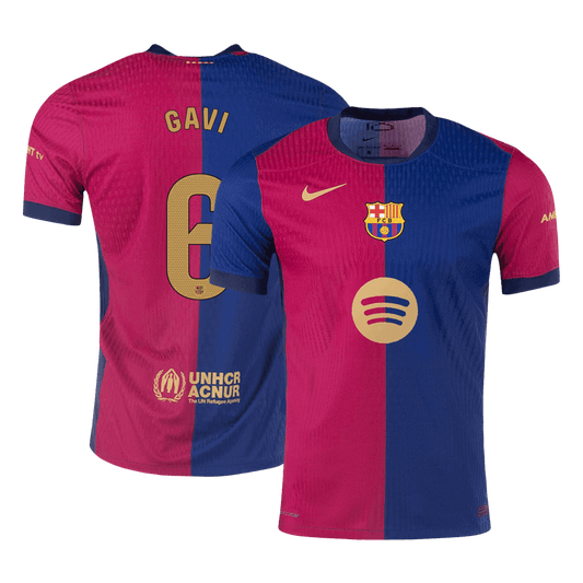 GAVI #6 Authentic Soccer Jersey Barcelona Home Shirt 2024/25 Spotify Logo Without Text