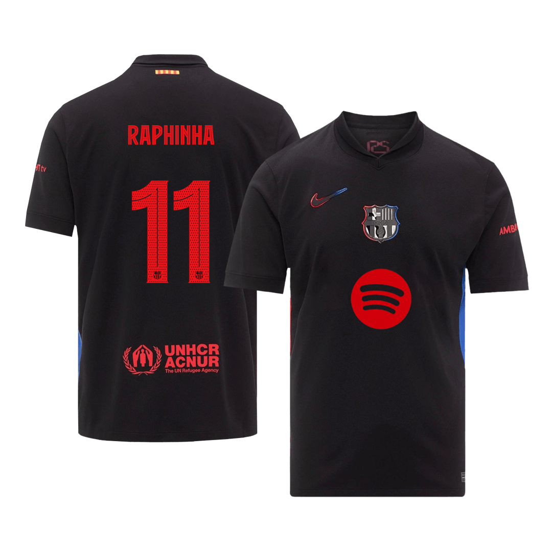 RAPHINHA #11 Barcelona Soccer Jersey Away Shirt 2024/25 - UCL (Spotify Logo Without Text)