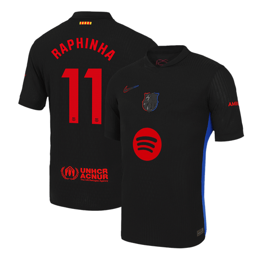 Authentisches RAPHINHA #11 Barcelona Fußballtrikot Auswärtstrikot 2024/25 Spotify-Logo ohne Text