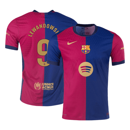 LEWANDOWSKI #9 Authentic Soccer Jersey Barcelona Home Shirt 2024/25 Spotify Logo Without Text