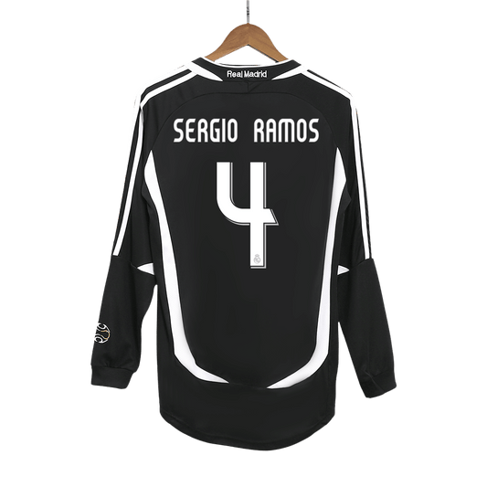 SERGIO RAMOS #4 Retro Real Madrid Jersey Away Soccer Shirt 2006/07
