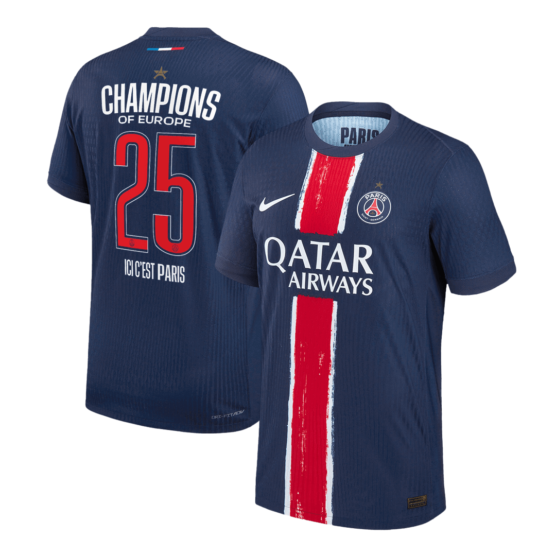 Authentic CHAMPIONS #25 Soccer Jersey PSG Home Shirt 2024/25 CHAMPIONS OF EUROPE