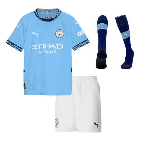 Kid's Manchester City Home Soccer Jersey Kit(Shirt+Shorts+Socks) 2024/25