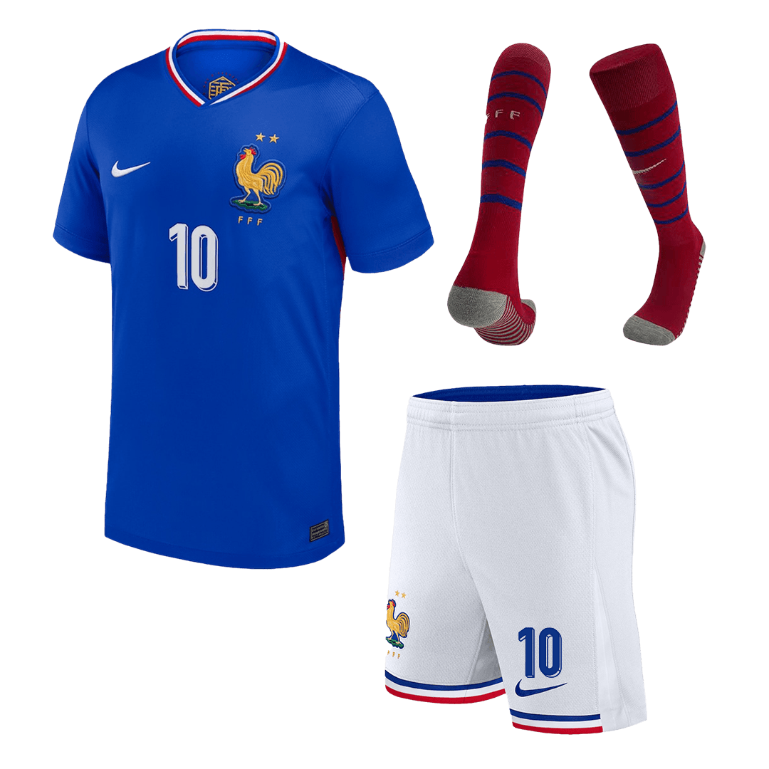 Kid's MBAPPE #10 France Home Soccer Jersey Kit(Jersey+Shorts+Socks) Euro 2024