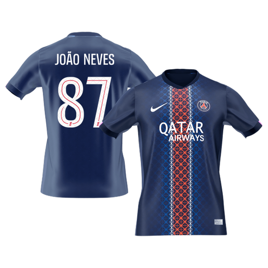 JOÃO NEVES #87 PSG Home Soccer Jersey 2025/26