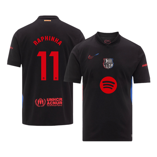 Barcelona RAPHINHA #11 Fußballtrikot Auswärtstrikot Custom 2024/25 Spotify Logo ohne Text