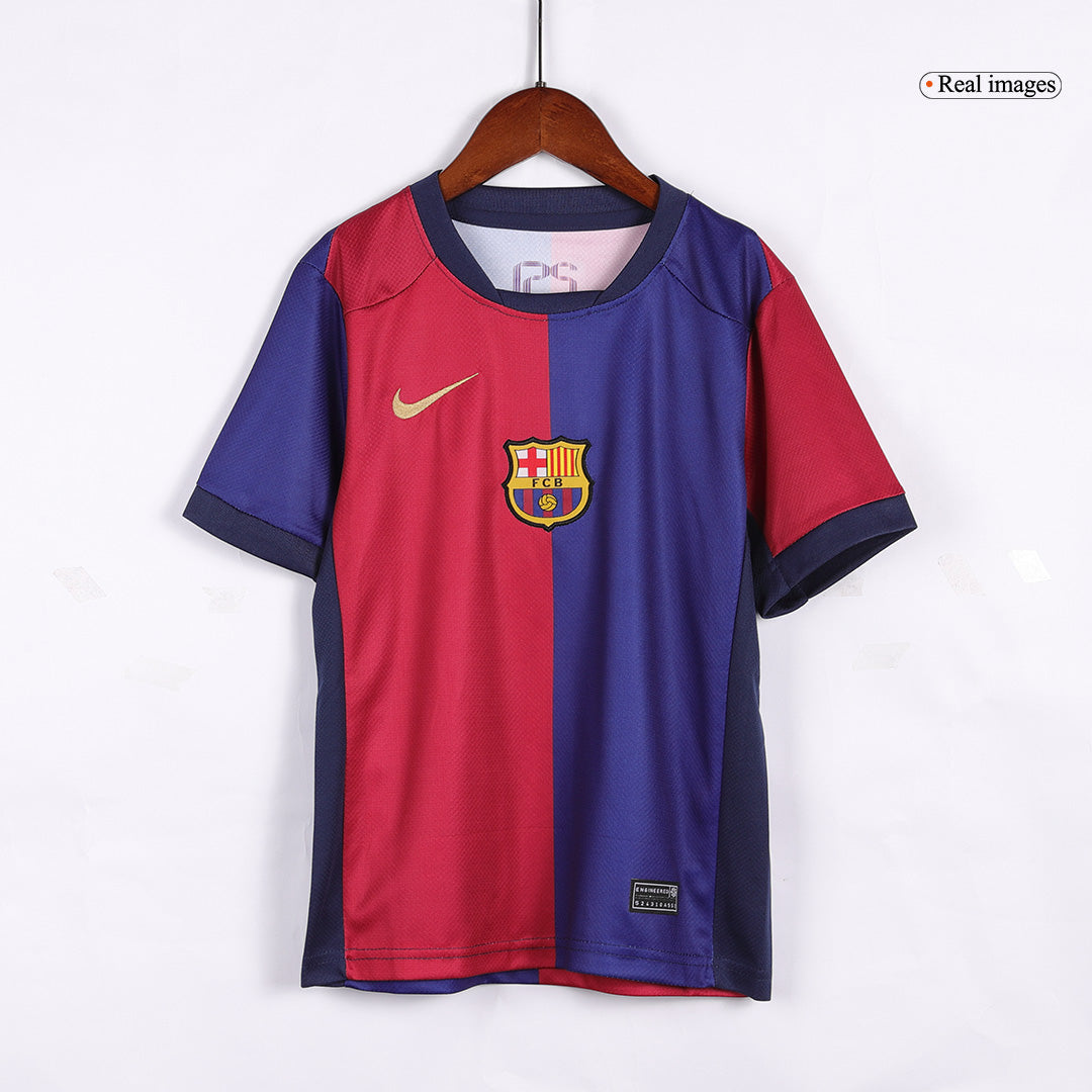 Kid's Barcelona Home Spotify Logo Without Text Soccer Jersey Kit(Shirt+Shorts) 2024/25