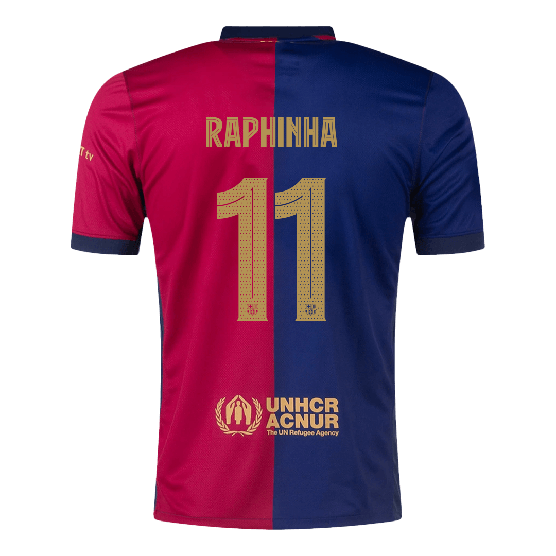 RAPHINHA #11 Barcelona Home Soccer Jersey 2024/25 Red&Blue - UCL