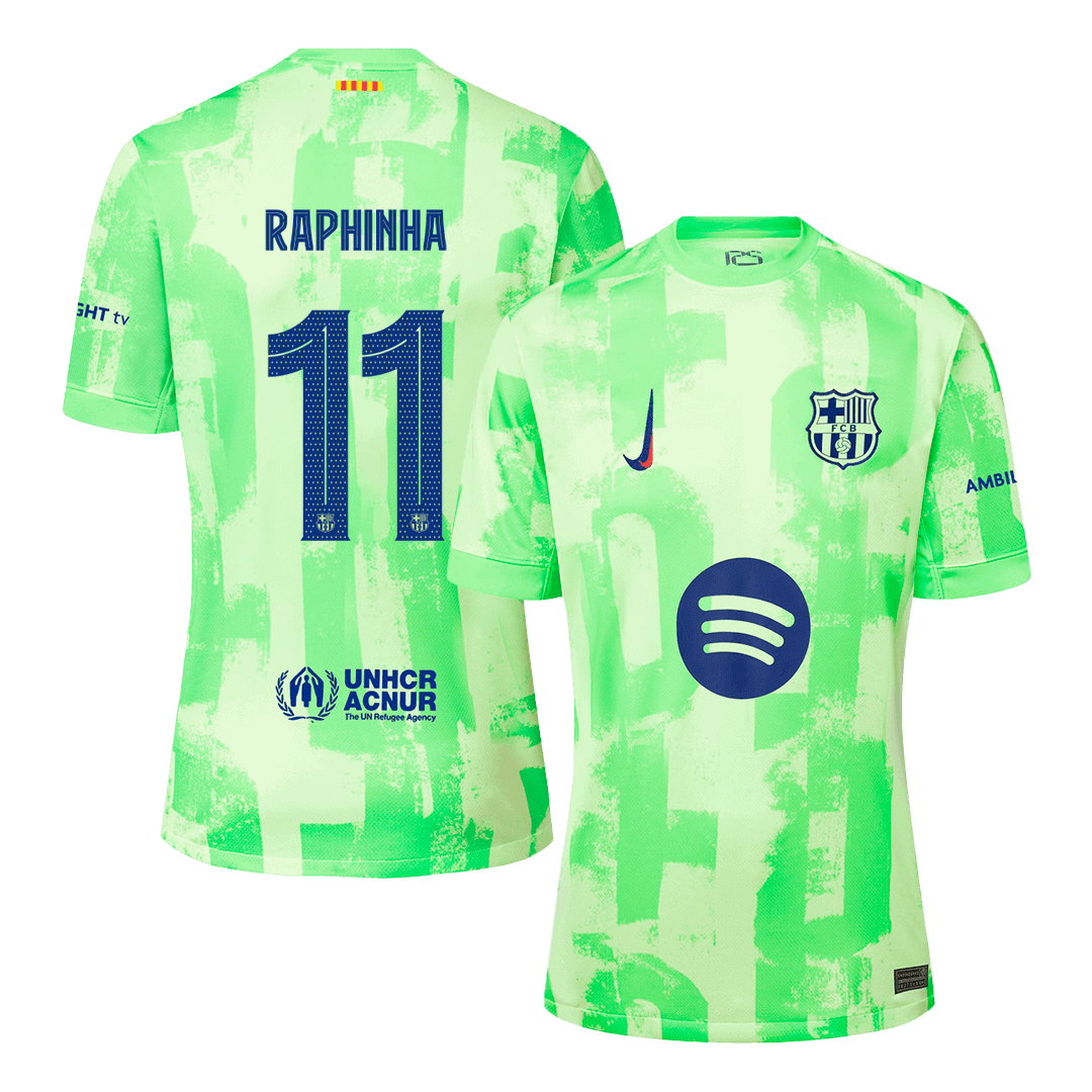 Barcelona Jersey RAPHINHA #11 Soccer Jersey Third Away 2024/25 - UCL (Spotify Logo Without Text)