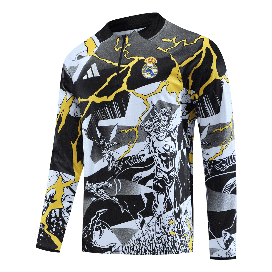 Real Madrid x MARVEL Zipper Sweatshirt Kit(Top+Pants) 25/26 Black