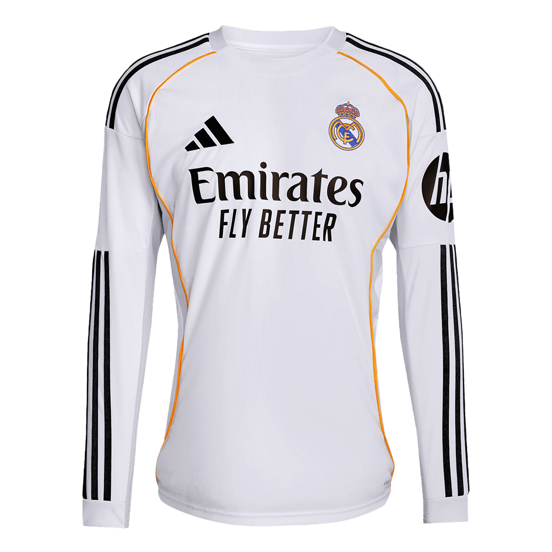 Real Madrid Home Long Sleeve Soccer White Jersey 2025/26