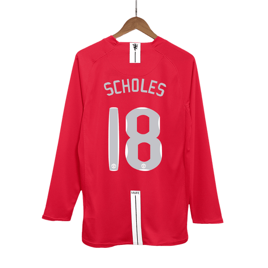 SCHOLES #18 Manchester United Retro Jersey Home Soccer Shirt 2007/08 - UCL Final