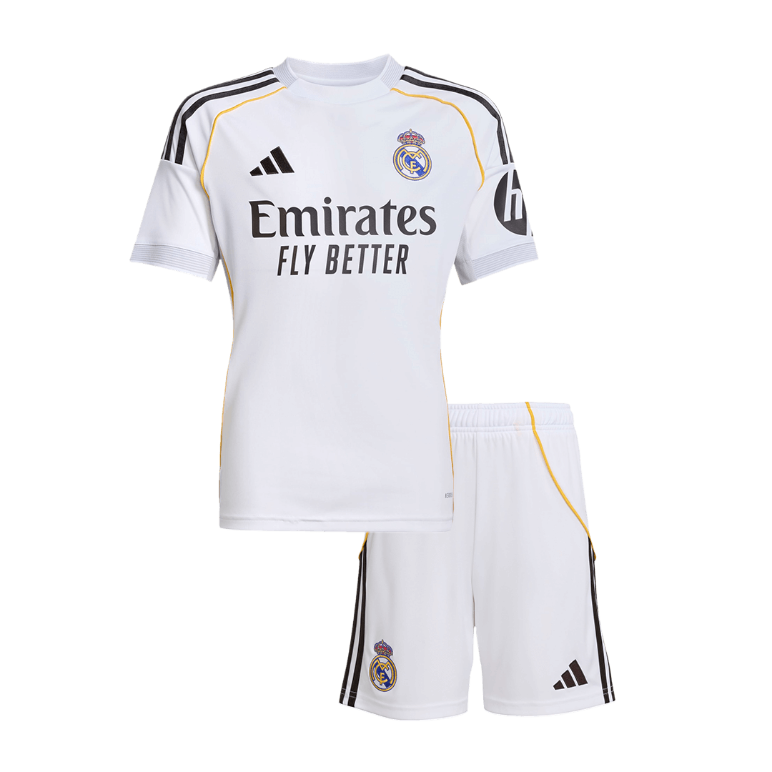 Real Madrid Home Kids White Soccer Jerseys Kit 2025/26