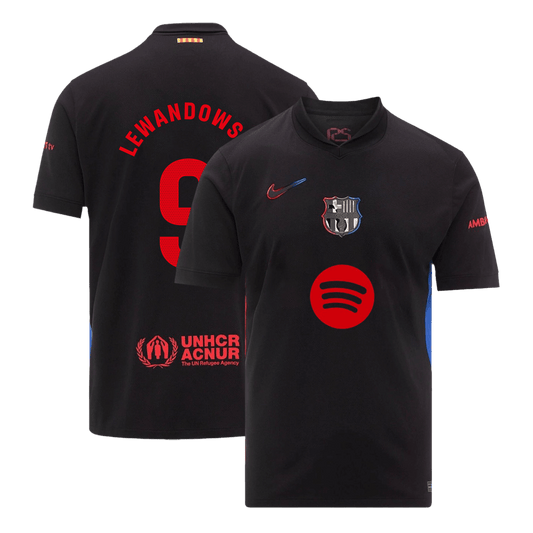 Barcelona LEWANDOWSKI #9 Soccer Jersey Away Custom Shirt 2024/25 Spotify Logo Without Text