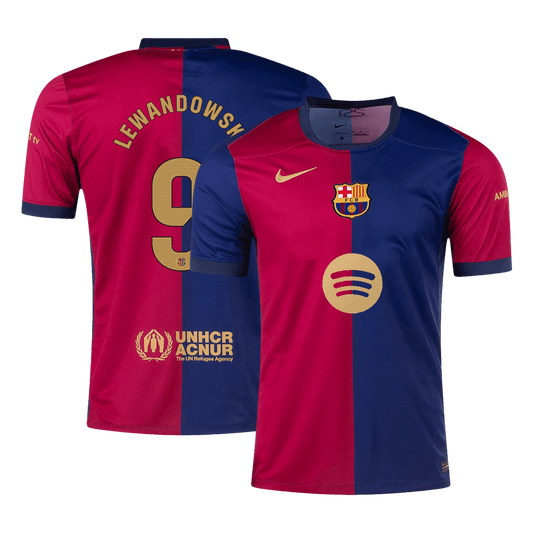 LEWANDOWSKI Barcelona Jersey Custom #9 Soccer Jersey Home 2024/25 Spotify Logo Without Text